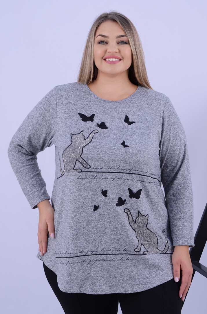 Вкорочена туніка-трапеція з малюнком батал