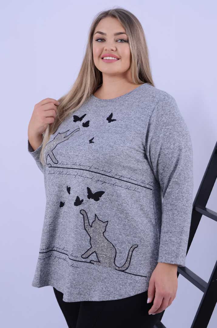 Вкорочена туніка-трапеція з малюнком батал