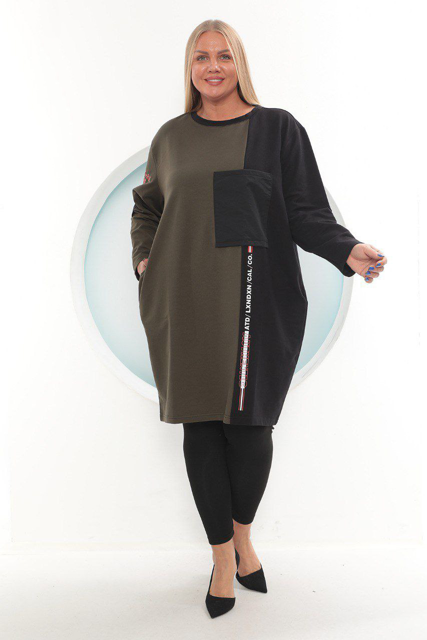 Туника длинная прямая двухцветная супер батал