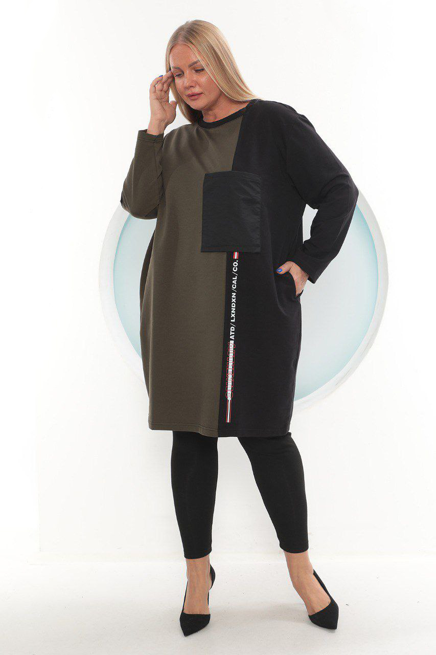 Туника длинная прямая двухцветная супер батал