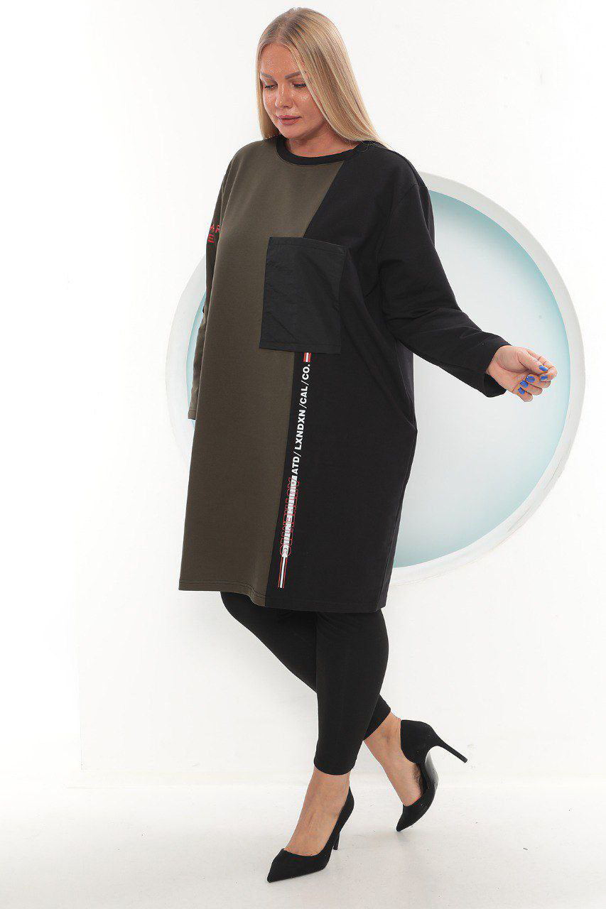 Туника длинная прямая двухцветная супер батал