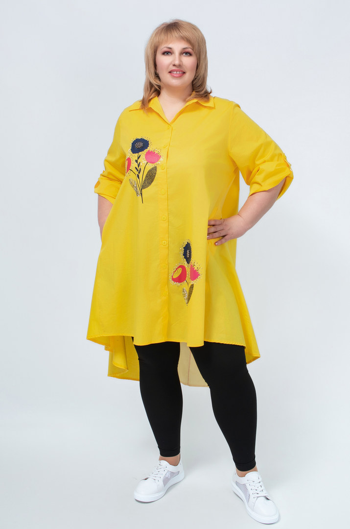 Туника рубашка в цветочный принт и блестки батал