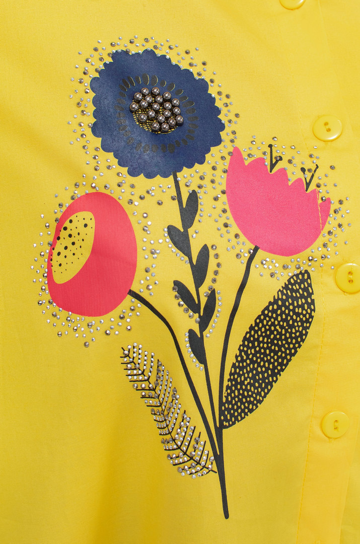 Туника рубашка в цветочный принт и блестки батал