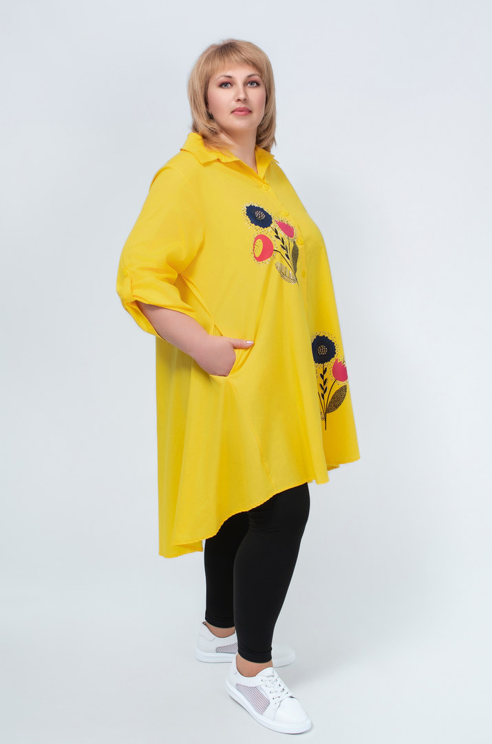 Туника рубашка в цветочный принт и блестки батал