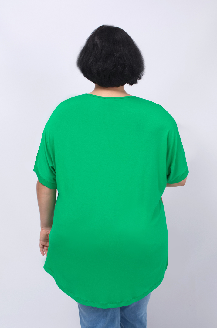 Трикотажна туніка в принт з блискітками батал