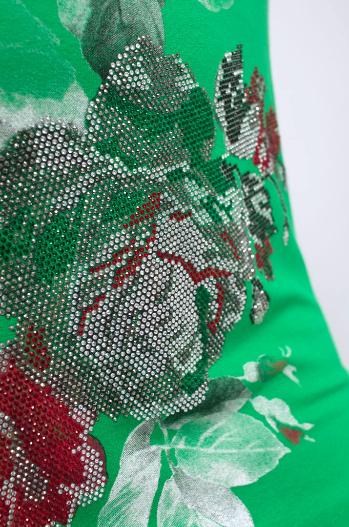 Трикотажна туніка в принт з блискітками батал