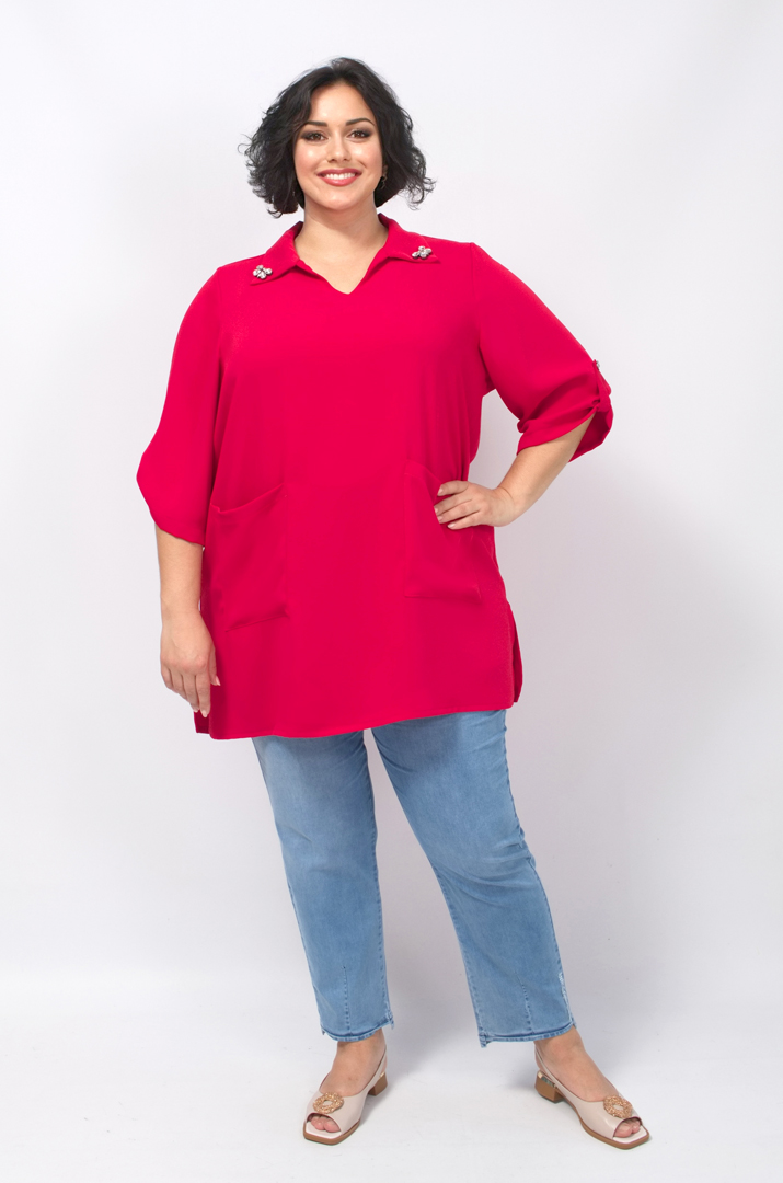 Туника с карманами и украшениями батал