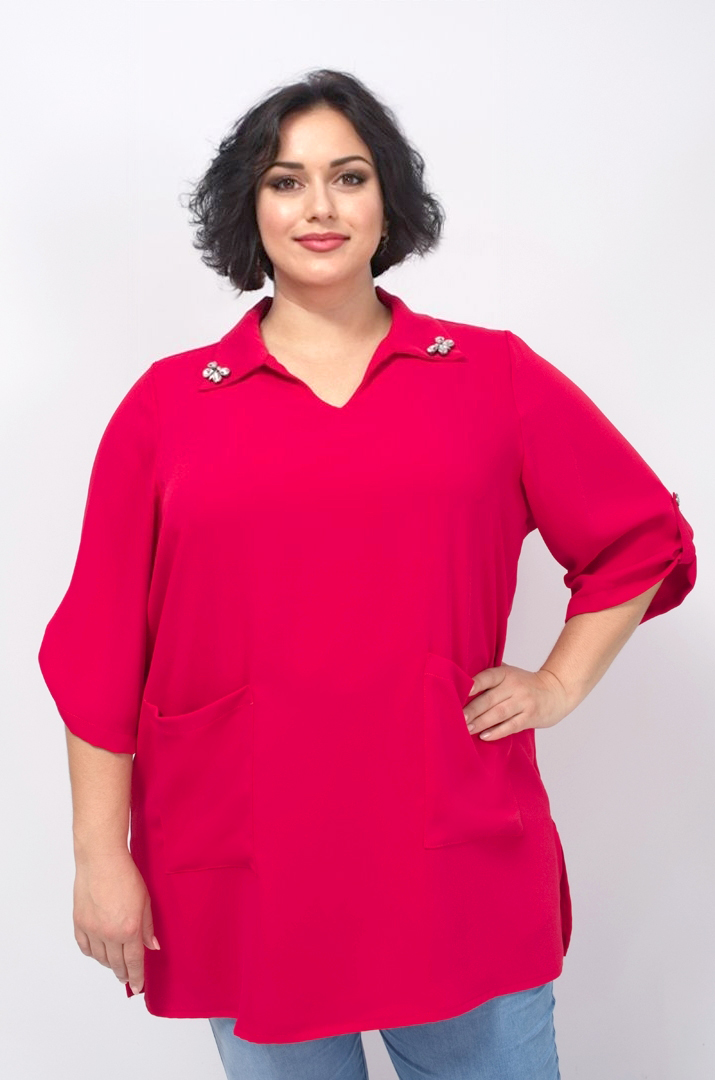 Туника с карманами и украшениями батал