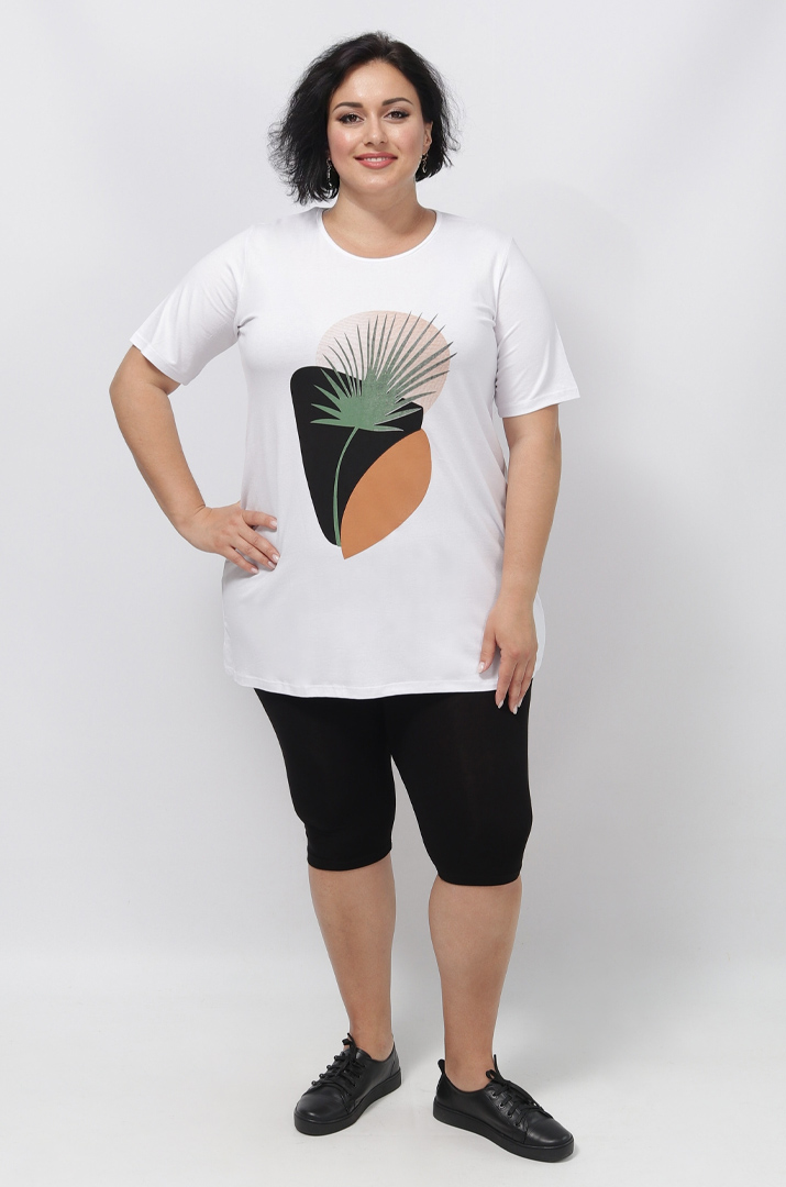 Трикотажная туника с принтом в белом и сером цветах супер батал