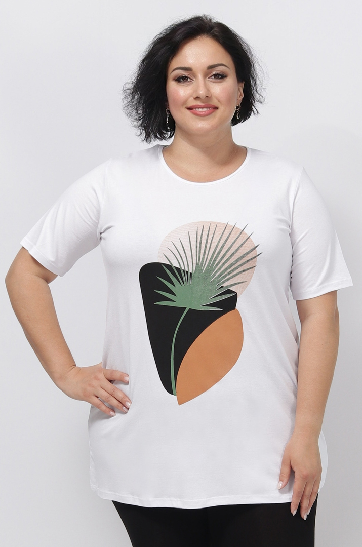 Трикотажная туника с принтом в белом и сером цветах супер батал