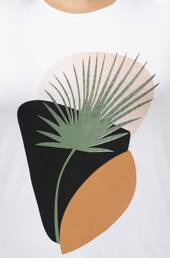 Трикотажная туника с принтом в белом и сером цветах супер батал