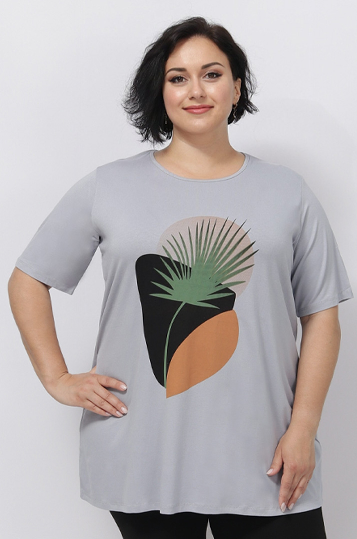 Трикотажная туника с принтом в белом и сером цветах супер батал