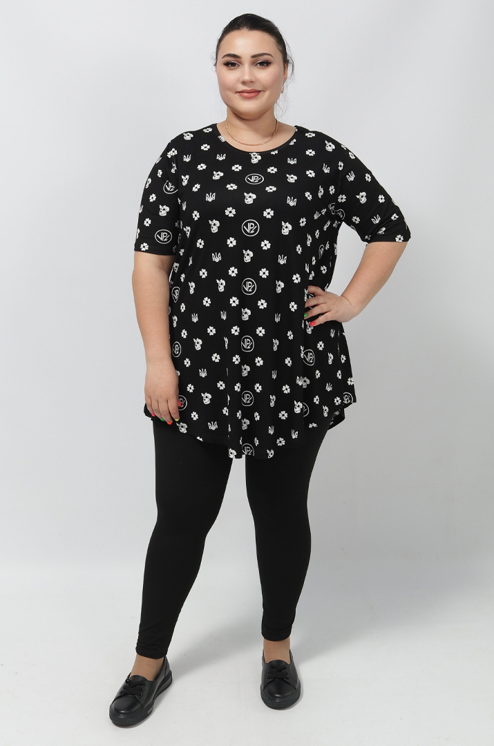 Туника трикотажная в трендовый принт супер батал
