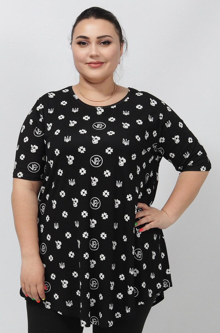 Туника трикотажная в трендовый принт супер батал