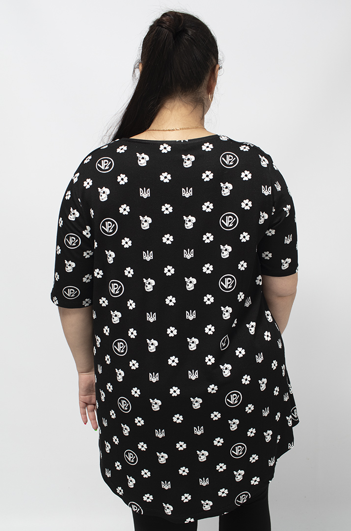 Туника трикотажная в трендовый принт супер батал