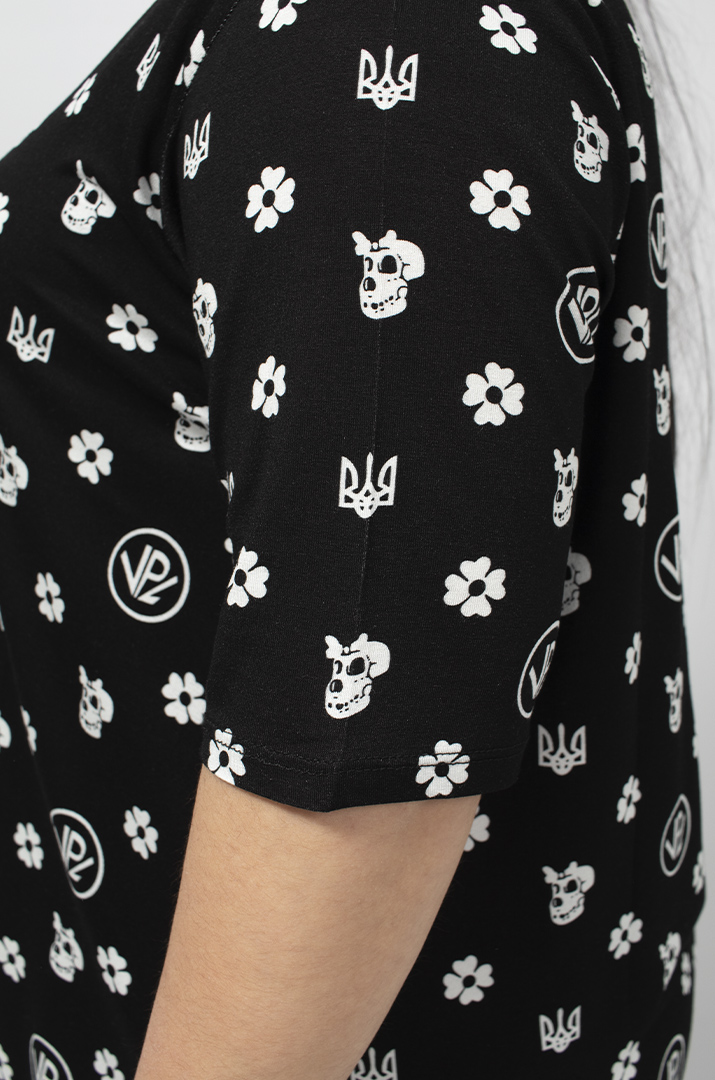 Туника трикотажная в трендовый принт супер батал