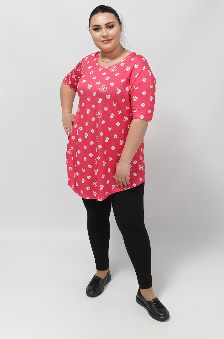 Туника трикотажная в трендовый принт супер батал