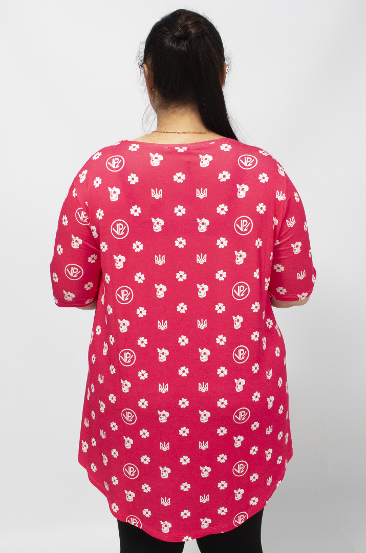 Туника трикотажная в трендовый принт супер батал