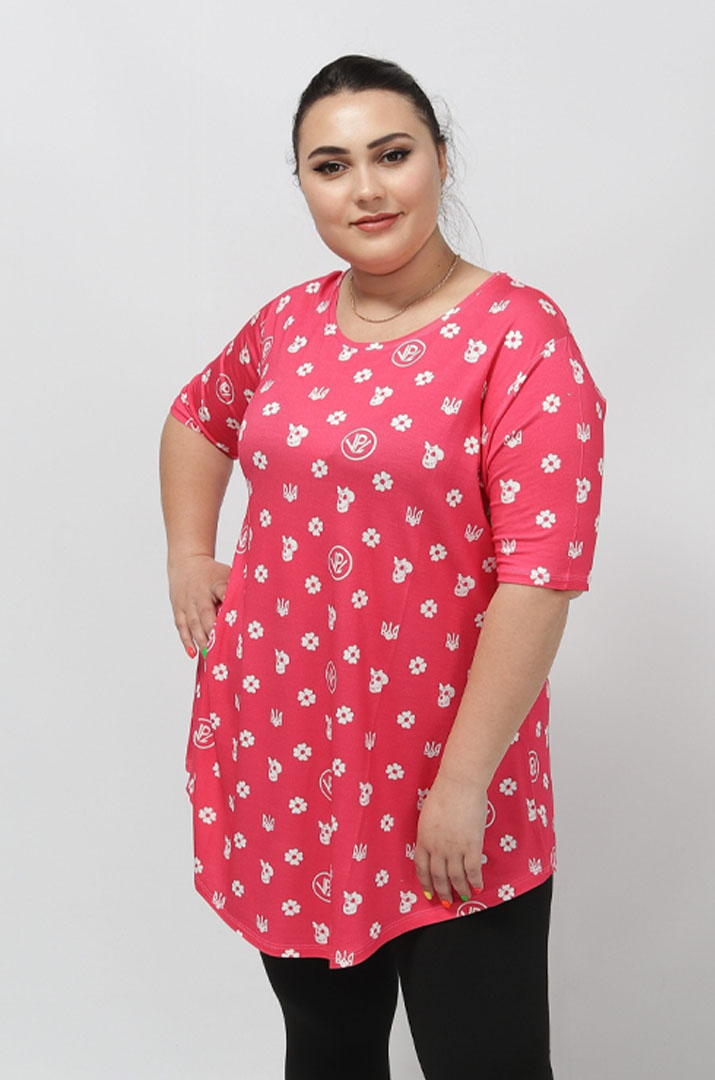 Туника трикотажная в трендовый принт супер батал