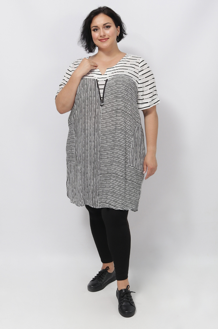 Туника штапель в полоску с молнией больших размеров супер батал