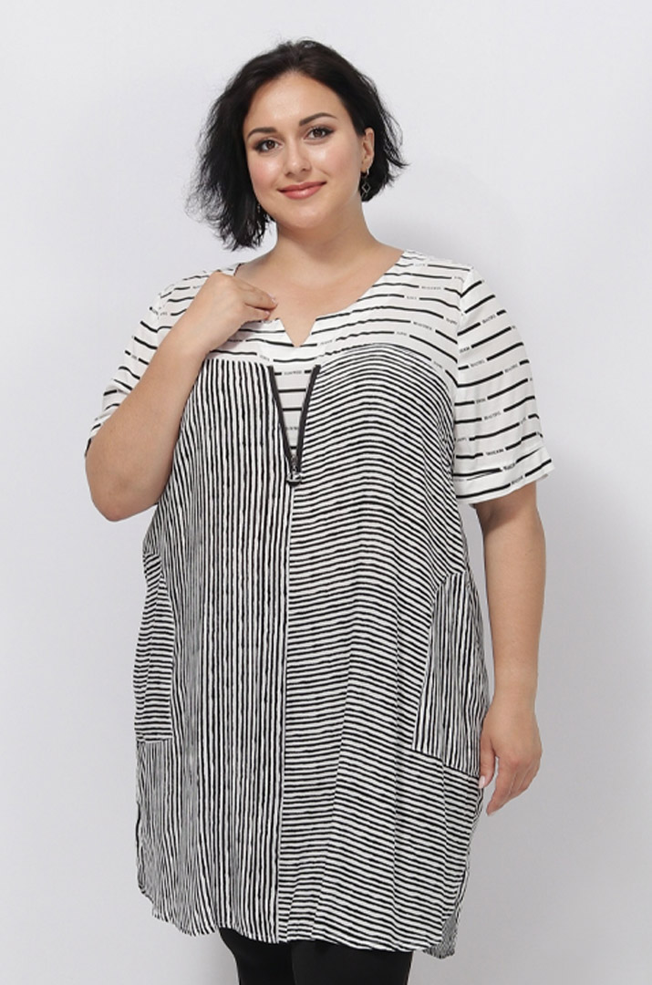 Туника штапель в полоску с молнией больших размеров супер батал