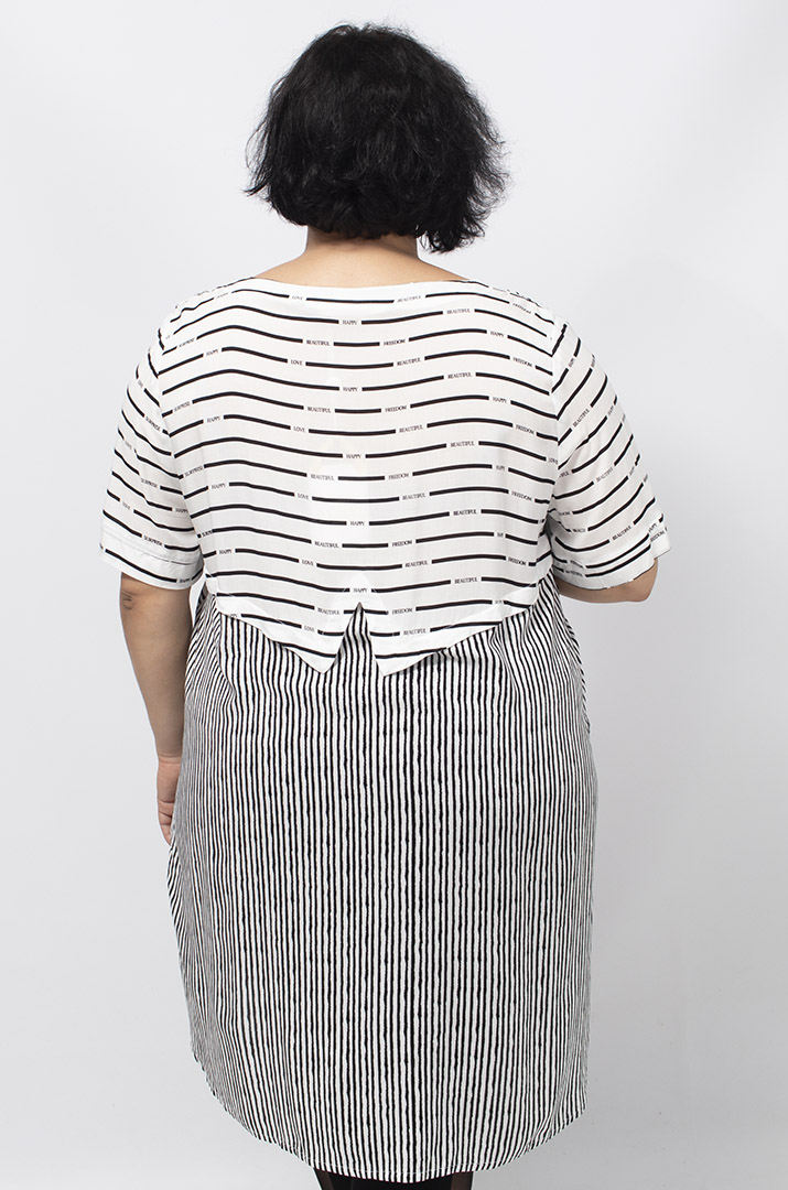 Туника штапель в полоску с молнией больших размеров супер батал