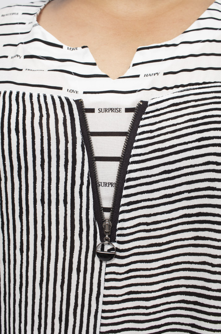 Туника штапель в полоску с молнией больших размеров супер батал