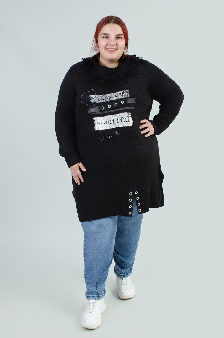 Туніка довга з декором та коміром з ворсом великих розмірів