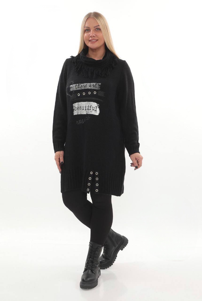Туніка довга з декором та коміром з ворсом великих розмірів