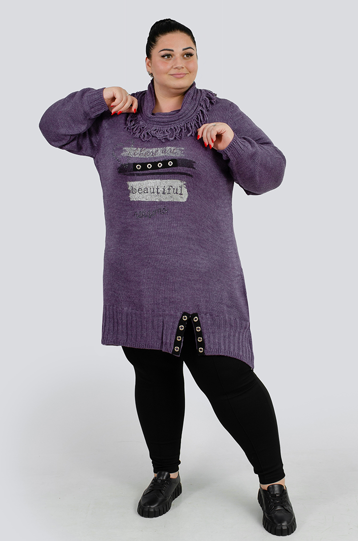 Туніка довга з декором та коміром з ворсом великих розмірів