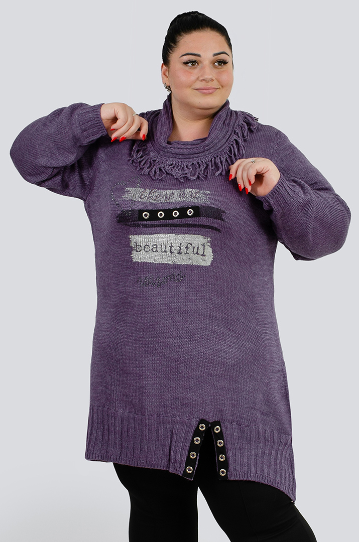 Туніка довга з декором та коміром з ворсом великих розмірів