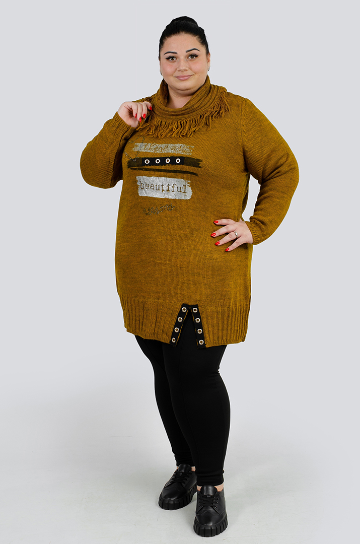 Туніка довга з декором та коміром з ворсом великих розмірів