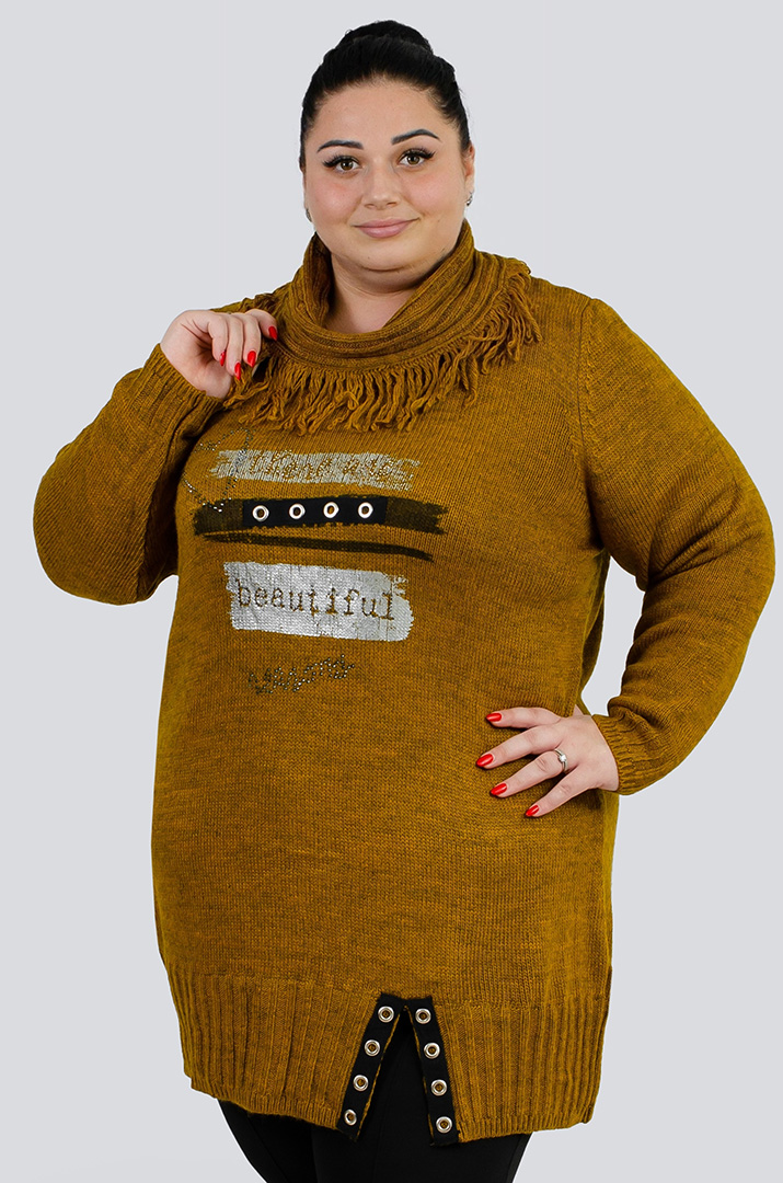 Туніка довга з декором та коміром з ворсом великих розмірів