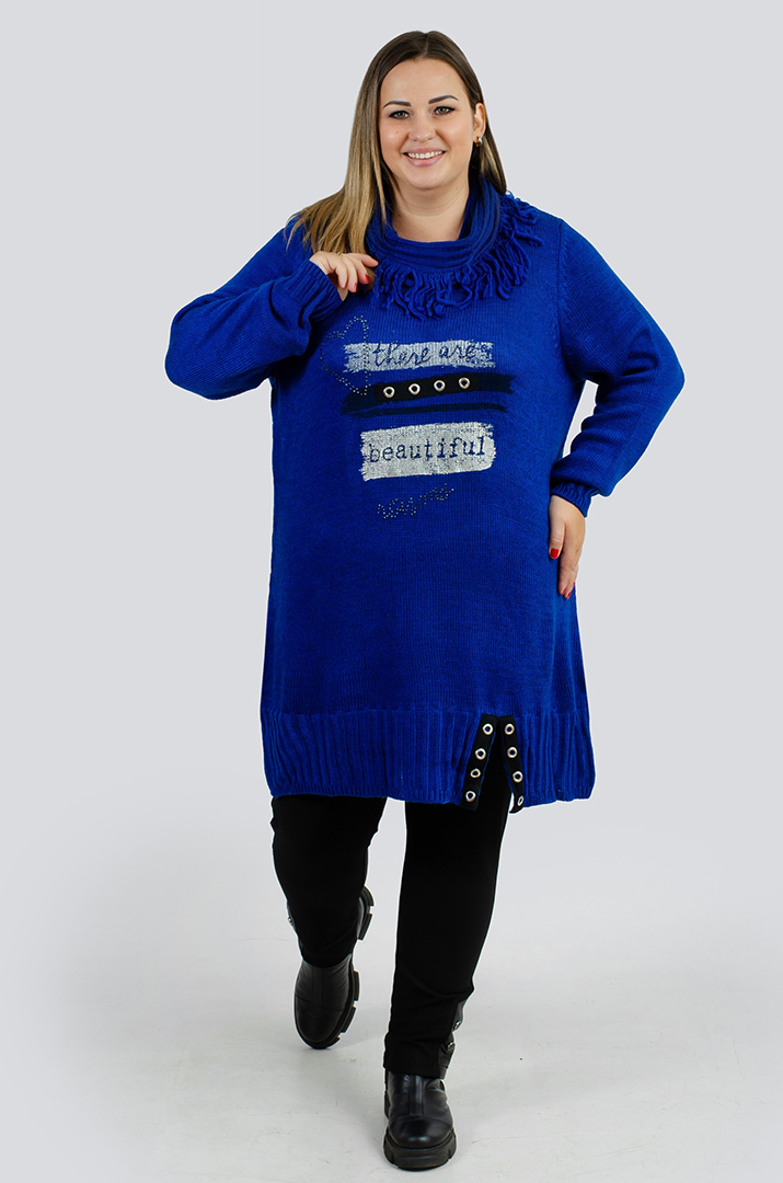 Туніка довга з декором та коміром з ворсом великих розмірів