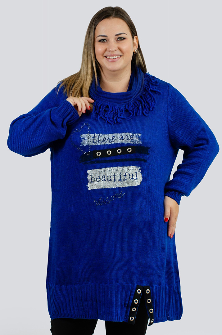 Туніка довга з декором та коміром з ворсом великих розмірів