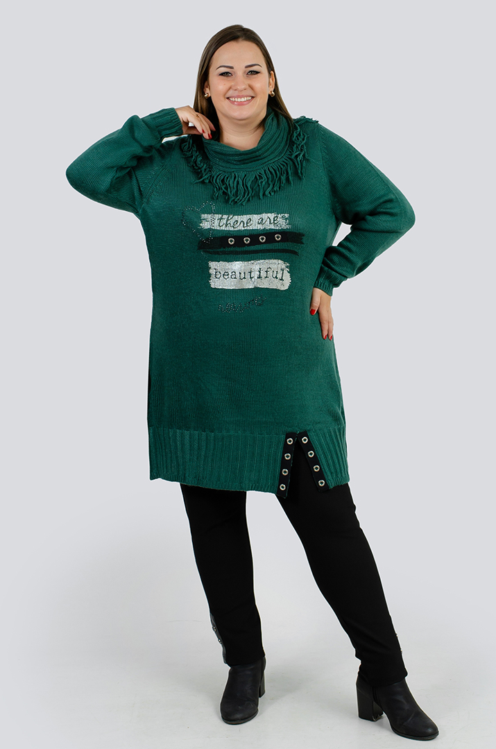 Туніка довга з декором та коміром з ворсом великих розмірів