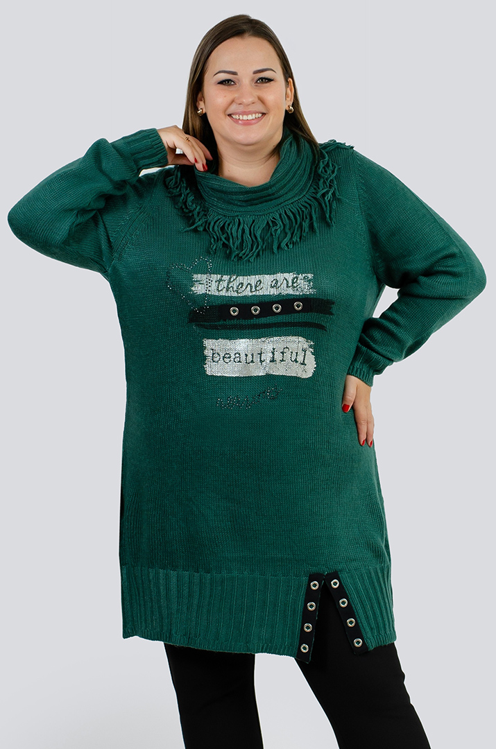 Туніка довга з декором та коміром з ворсом великих розмірів