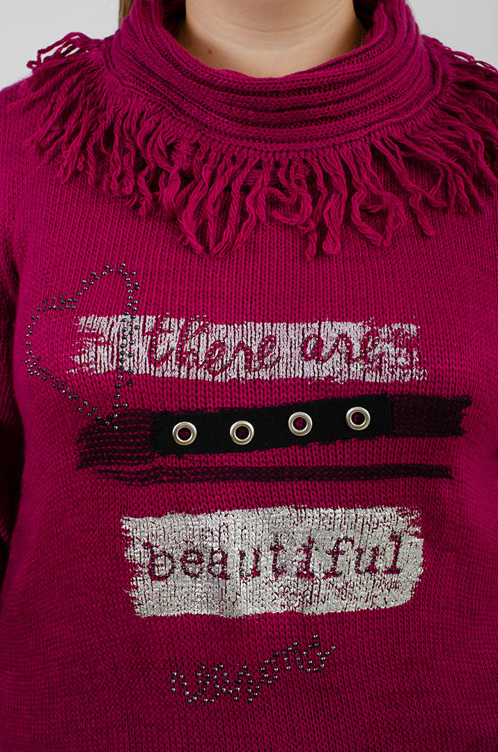 Туніка довга з декором та коміром з ворсом великих розмірів