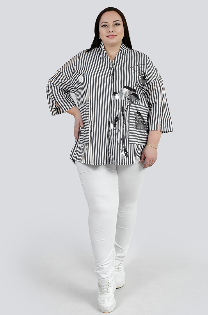 Туніка в смужку з принтом із сріблом великих розмірів