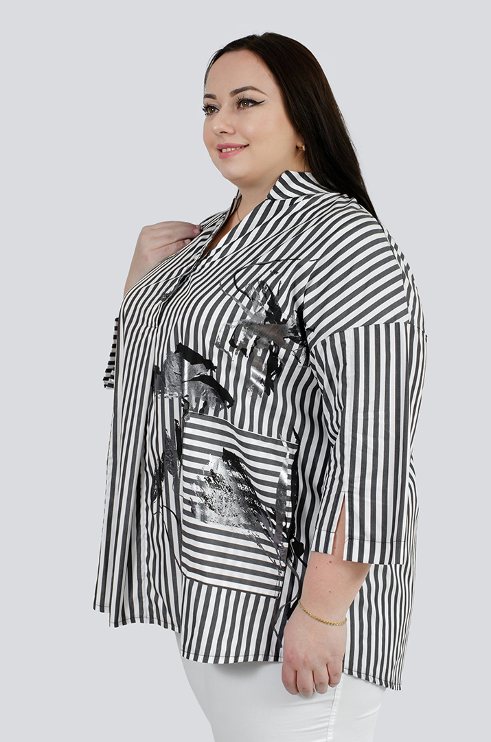 Туніка в смужку з принтом із сріблом великих розмірів