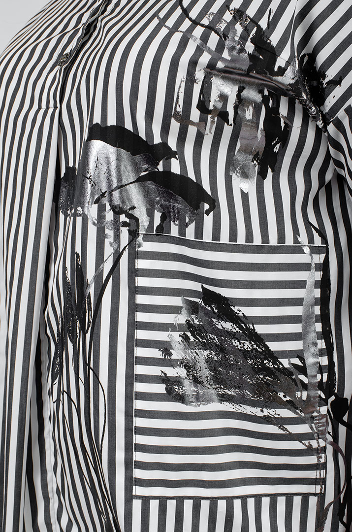 Туніка в смужку з принтом із сріблом великих розмірів