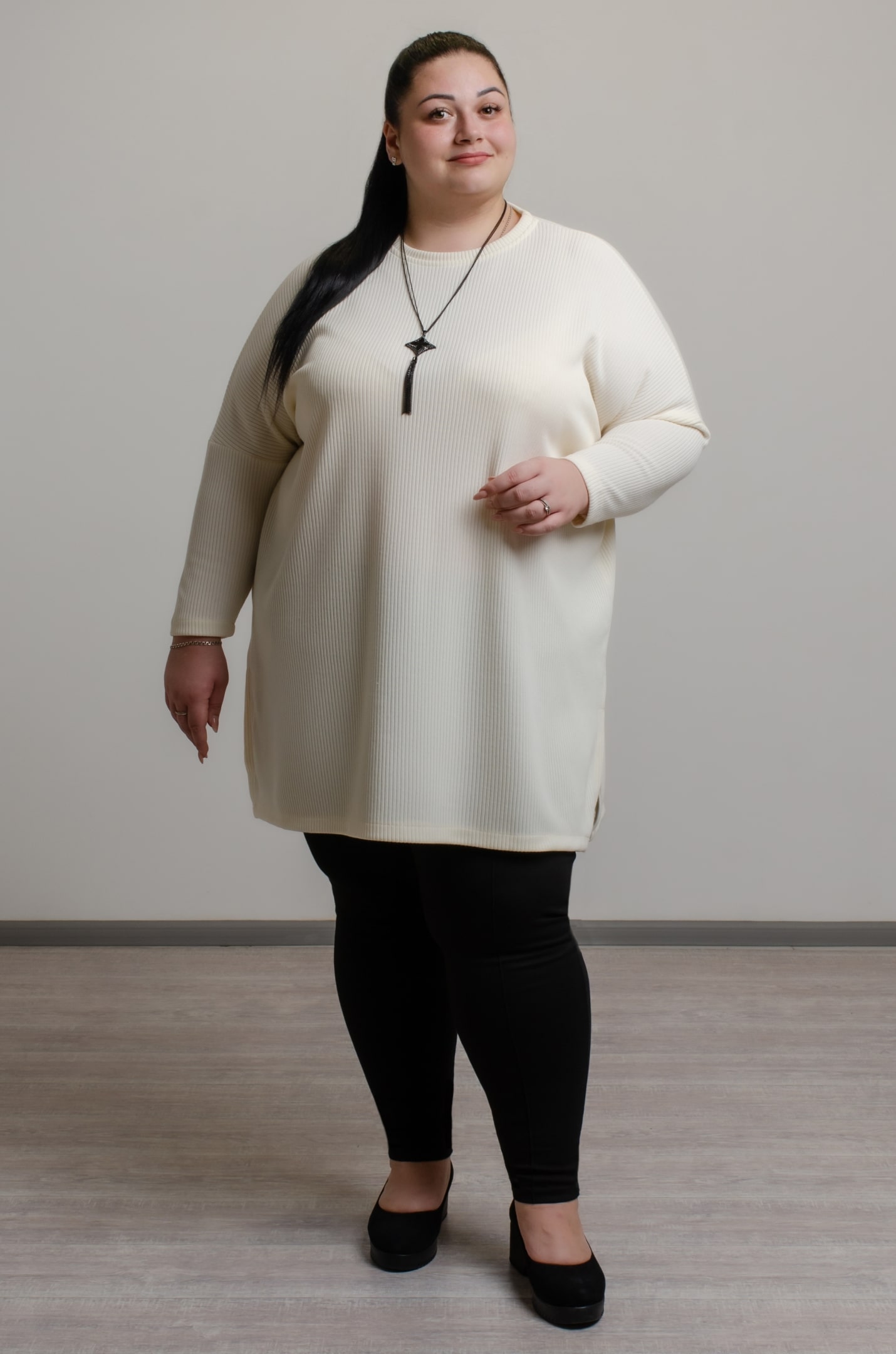Туніка кремова трикотаж рубчик великих розмірів