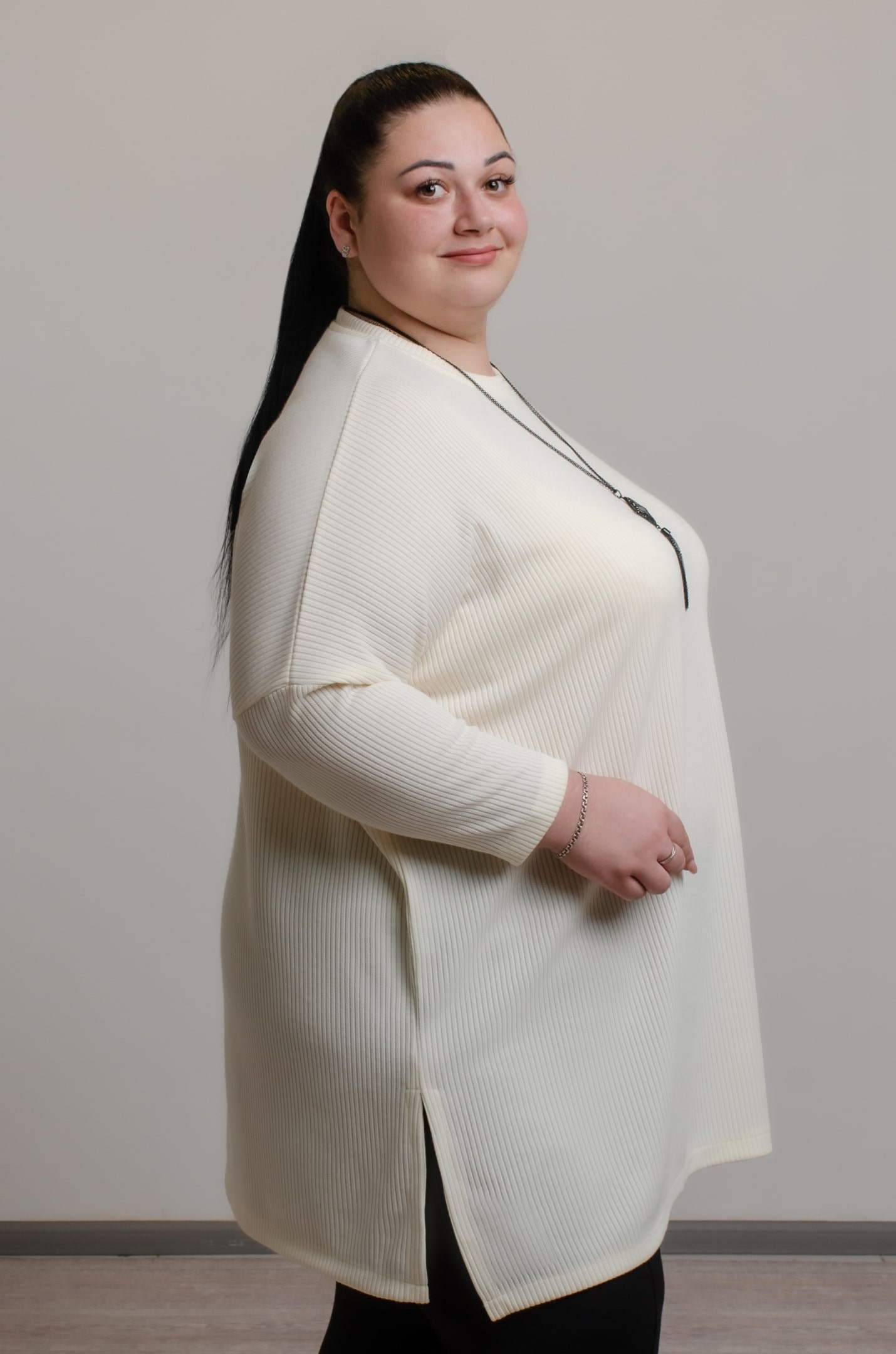 Туніка кремова трикотаж рубчик великих розмірів