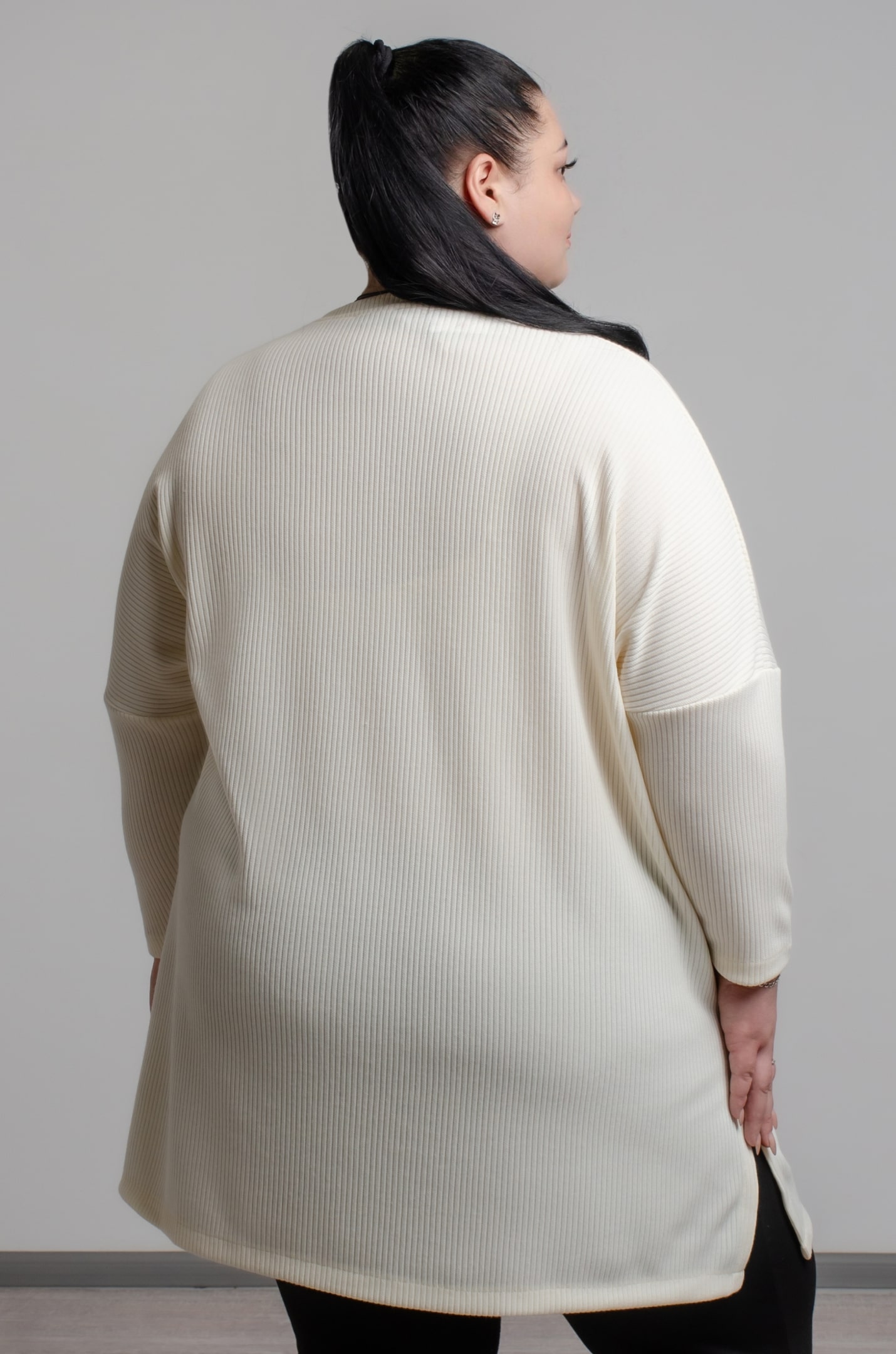 Туніка кремова трикотаж рубчик великих розмірів
