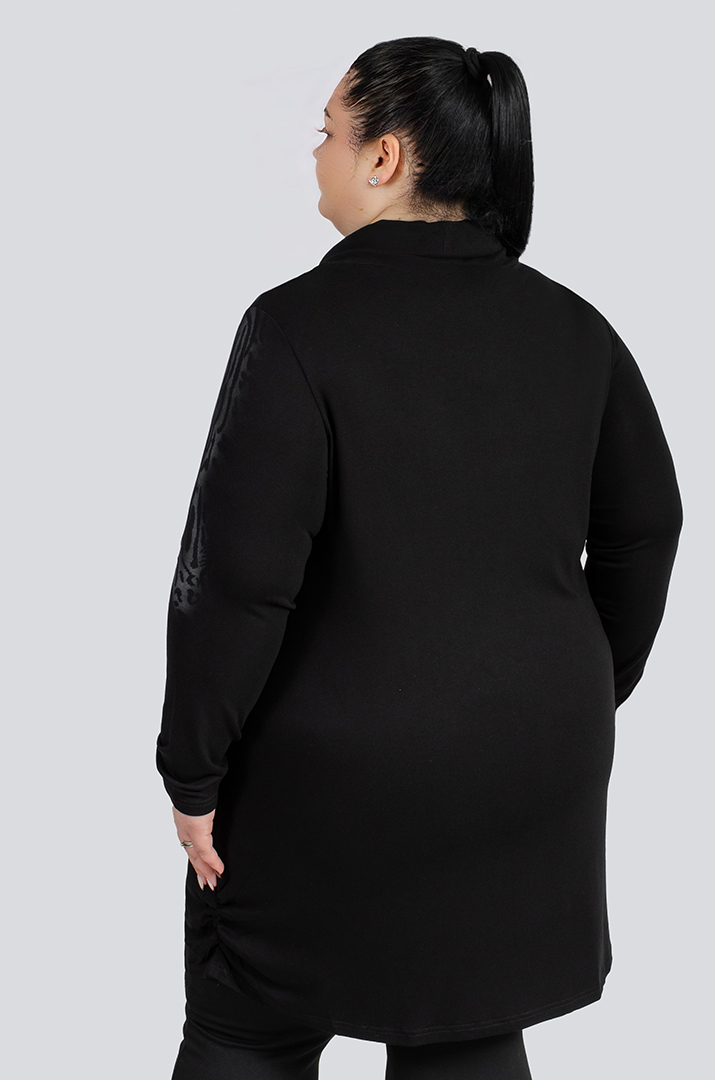 Туніка чорна зі сріблястим принтом великих розмірів