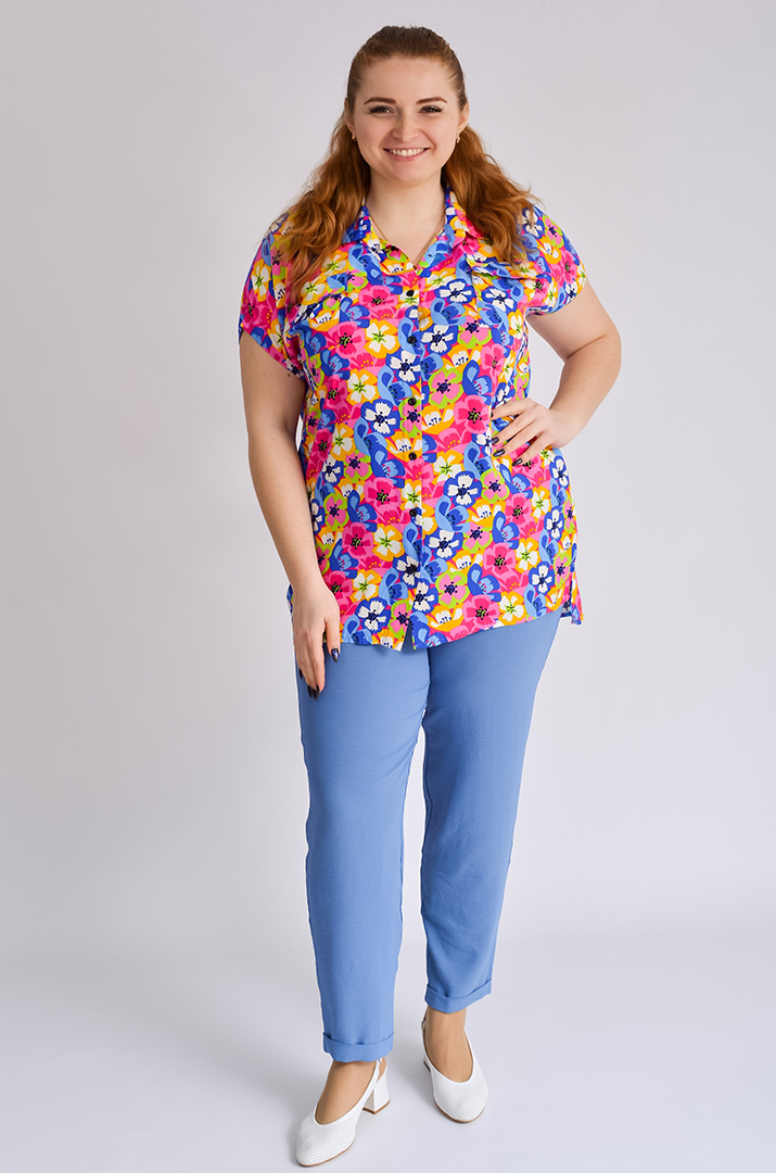 Туніка-сорочка штапельна в принт великих розмірів