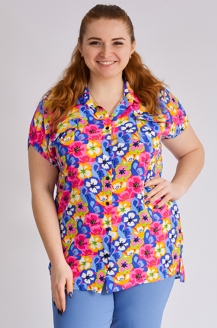 Туніка-сорочка штапельна в принт великих розмірів