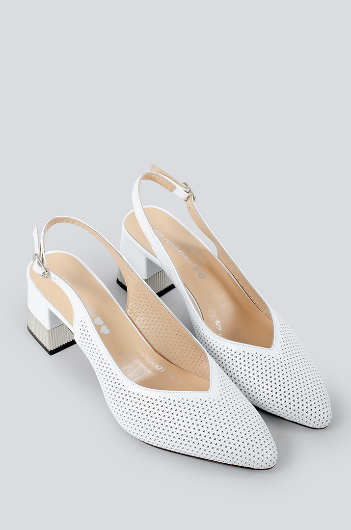 Туфли белые на каблуке с открытой пяткой больших размеров