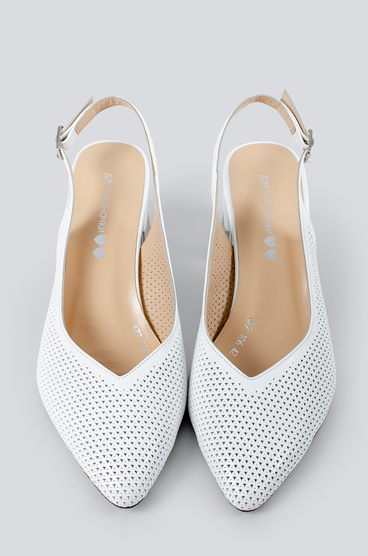 Туфли белые на каблуке с открытой пяткой больших размеров