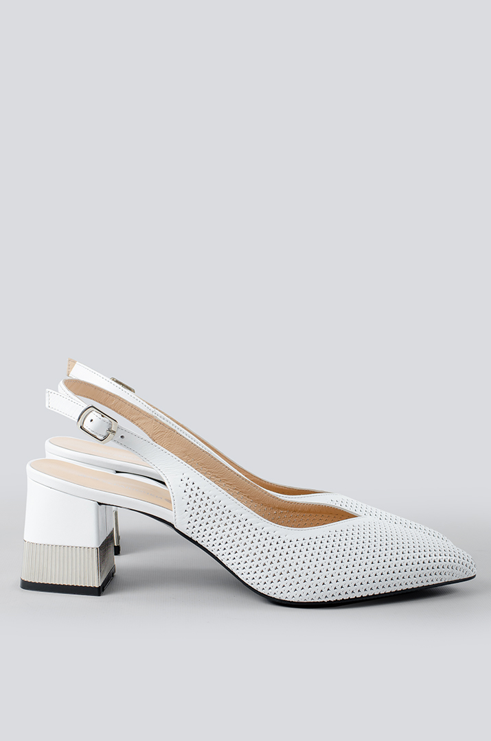 Туфли белые на каблуке с открытой пяткой больших размеров